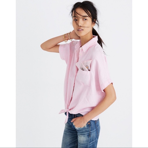 Madewell Tops - SOLD Madewell Pink Button Down Tie Waist Top